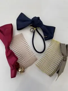 【新品】ヘアアクセサリーセット リボンとコーム　3点セット