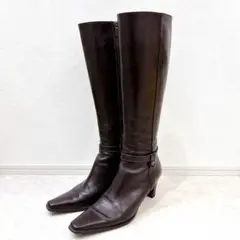 REGAL 本革ロングブーツ ダークブラウン 23.5 サイドジップ ベルト付