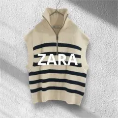 【ZARA】ザラ　レディース　ニットベスト　ハーフジップ　ストライプ　M