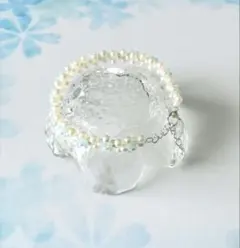 パールライトブルービーズ　ブレスレット　ハンドメイド
