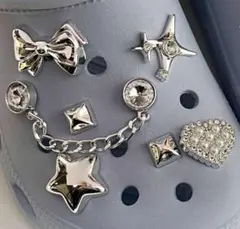 大人気 リボン シルバー ジビッツ クロックス サンダル チャーム 装飾