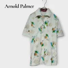 アーノルドパーマー レナウン 半袖ポロシャツ ゴルフ 総柄 ホワイト 綿混 S