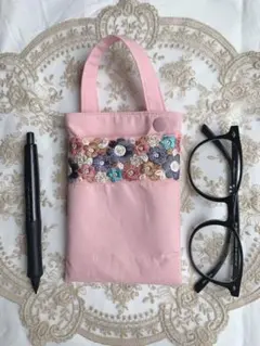 ピンク① メガネケース　マルチケース【インド刺繍リボン】