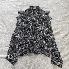 H&M 長袖ブラウス　総柄　フリル　ゆったり　長袖シャツ　ゼブラ