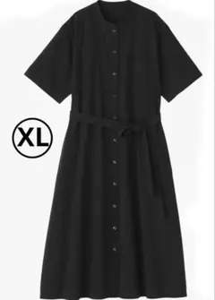 無印良品 涼感 半袖シャツワンピース 黒ブラックXL