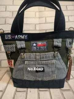 No.D043 ヒッコリー　オーバーオール　帆布トートバッグ　デニムリメイク