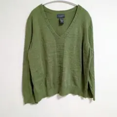 ✨️Van Heusen オリーブグリーン Vネックニット【XL】ビーズ装飾 緑