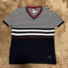 TOMMY HILFIGERのボーダー柄Vネック半袖ニット