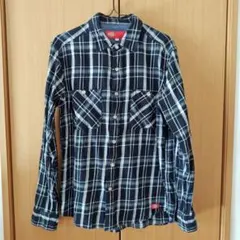 【Dickies】チェック長袖シャツ　ブラック系　メンズМサイズ　綿100％