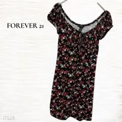 FOREVER21/チュニック/Ｍ/オフショルダー/花柄/ブラック×レッドのサムネイル