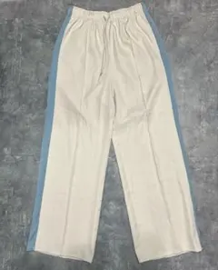 Kastane ラインジャージパンツ ベージュ×ブルー