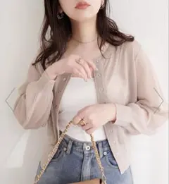 natural couture ドット釦シアーカーデ ベージュのサムネイル