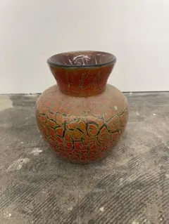 ひび割れ模様の赤茶色陶器花瓶