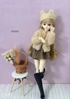 22cmドール服 ショート丈ボアコート♡くまさんコーデ♡3点セット