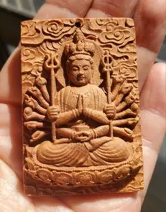 崖柏木 千手観音 彫刻 ペンダントトップ