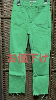 ZARA☆美品☆36☆緑☆ハイウェスト☆イン☆脚長効果☆カットオフ☆着痩せ