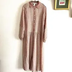 ZARA 美品　刺繍　レース　ロングワンピース　ピンク　シャツワンピース　長袖