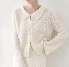 kastane クロスジャガード衿付きカーディガン