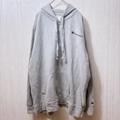 チャンピオン パーカー フード 長首 ロゴ刺繍 XL 灰 綿 【訳あり】