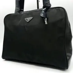 プラダ トートバッグ 三角プレートロゴ ブラック ナイロン 鍵付