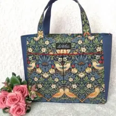 ウィリアムモリスバッグ　いちご泥棒　トートバッグ　ハンドメイド　ファスナー付き