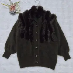 ミンクファー付き モヘア風 カーディガン 高級感 ふわふわ リアルファー L相当