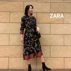 ZARA スカーフ柄 ロングシャツワンピース ベルト付