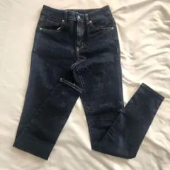 美品GU ハイウエストストレートジーンズ　丈長め 67 ネイビー