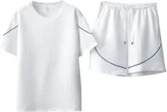 半袖 セットアップ ハーフパンツ 2点セット 白　ルームウェア　L