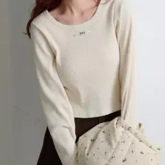 Kastane ニットタグロンTee アイボリー