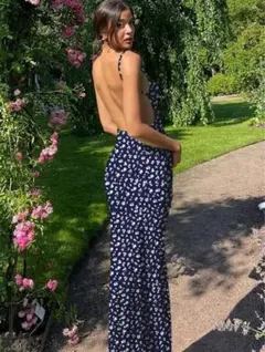 【新品未開封】INAWLYオールオーバープリント バックレスホルターネックドレス