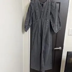 デニムワンピース パフスリーブ バックジップ
