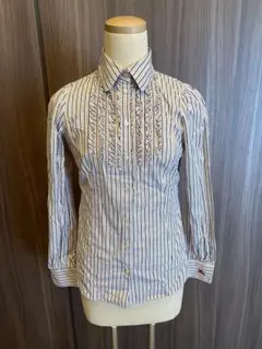 【BURBERRY BLUE LABEL】ストライプ フリル付き 長袖シャツ