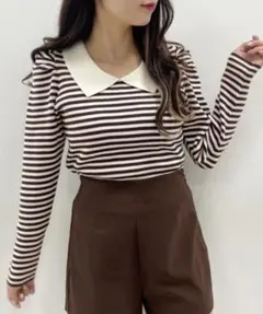 one after another NICE CLAUP バイカラー襟付きニット