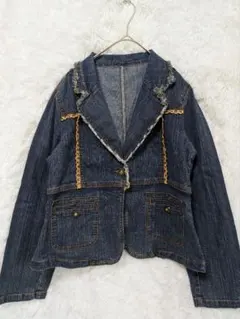 フリンジ付き　ストレッチデニムジャケット