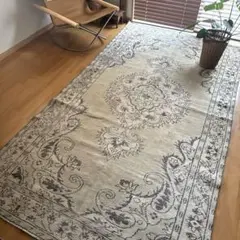 大判147×272淡いベージュ×こげ茶　メダリオン　トルコヴィンテージラグ
