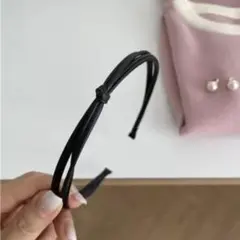 ブラックレザー調カチューシャ韓国風