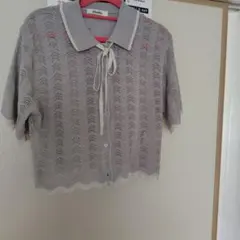 Khalita 透かし編み 半袖ニット グレー M