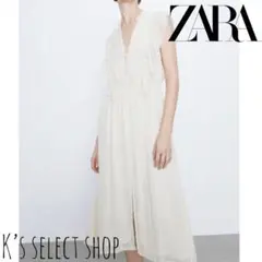 美品【ZARA】フリル レース ドット フラワー刺繍 ワンピース XS