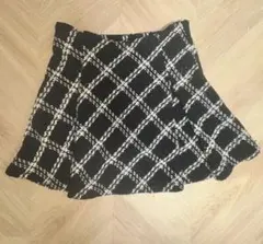 GRL ダイヤチェック柄ツイードフレアミニスカート ブラック