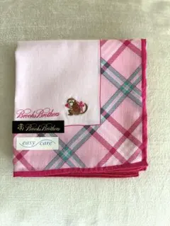 未使用　Brooks Brothers チェック柄　刺繍　大判　ハンカチ　スマホのサムネイル