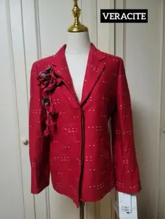 新品 VERACITE 赤＆白 コサージュ付きジャケット