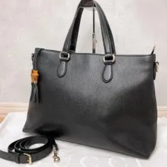 GUCCI トートバッグ シマ レザー ブラウン バンブー タッセル - メルカリ