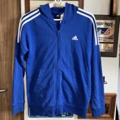 adidas 青 フード付きジップアップパーカー　160