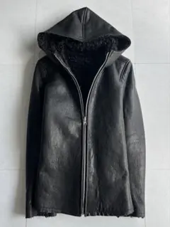 美品　ノーアイディー　フーデッド黒ラムレザーシングルライダースジャケット　完売品 2025年最新】NO ID. メンズ シングルライダースの人気アイテム - メルカリ