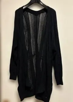 FLIRRY RATE 透かし編み ロングカーディガン 黒 Fサイズ　麻綿混