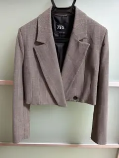 ZARA ブラウンチェック クロップドジャケット