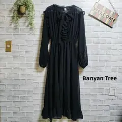 シアーロングワンピース フリル リボン ギャザー 大人可愛い お呼ばれ 上品 F