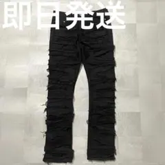 クラッシュデニム ブラック VALABASAS GUAPI フレアパンツ