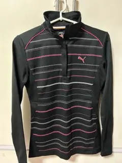 PUMA レディース ハーフジップシャツ ブラック/ピンク